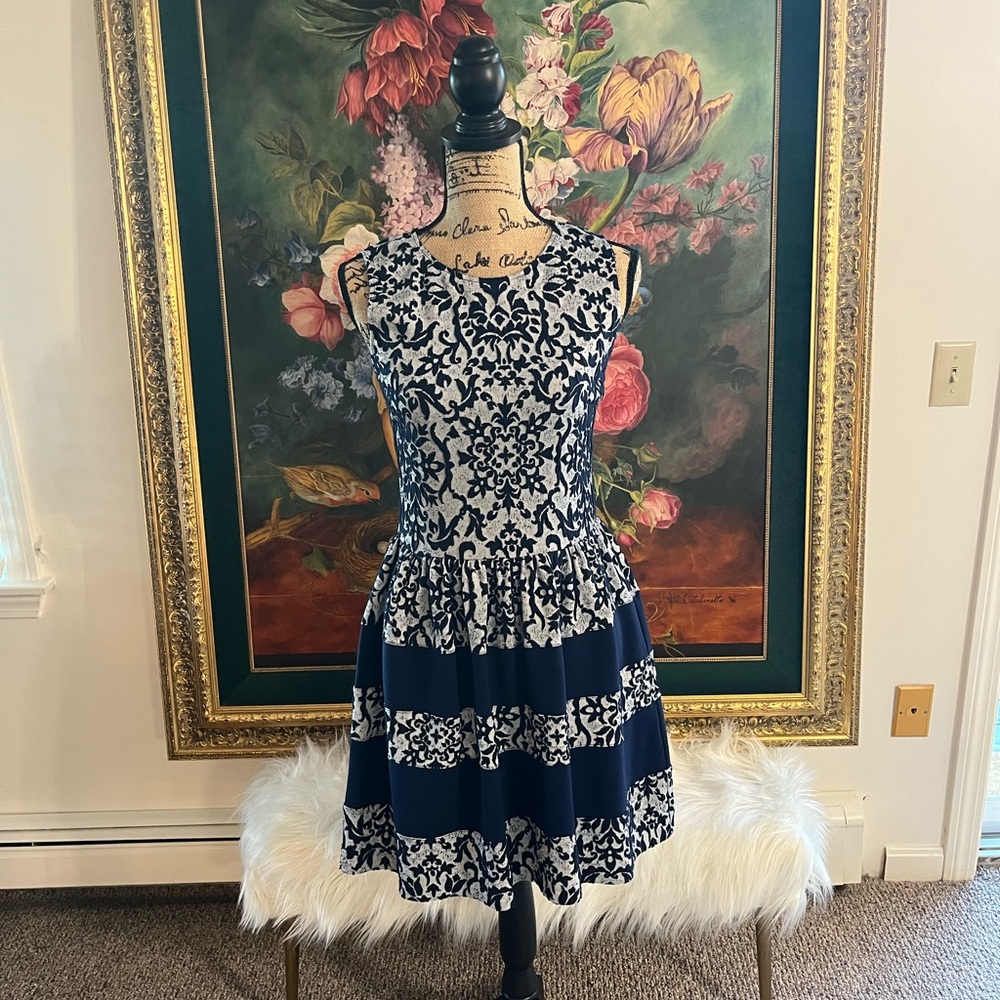 Navy Damask Cocktail Dress